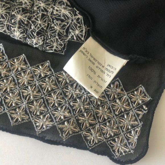 Scarf Black Sheer Wrap Beaded Ends New - Picture 6 of 7